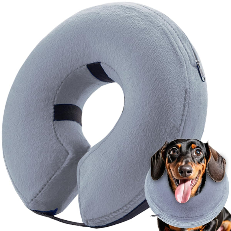 Inflatable Dog Cone Collar (M Size), Soft Blow-up Protective Recovery Dog Collar, Pet Donut Cone Collar, Comfy Elizabethan Collar After Surgery for Medium Dog to Prevent Biting Scratching, Grey [Neck: 8"-12"] Medium - PawsPlanet Australia