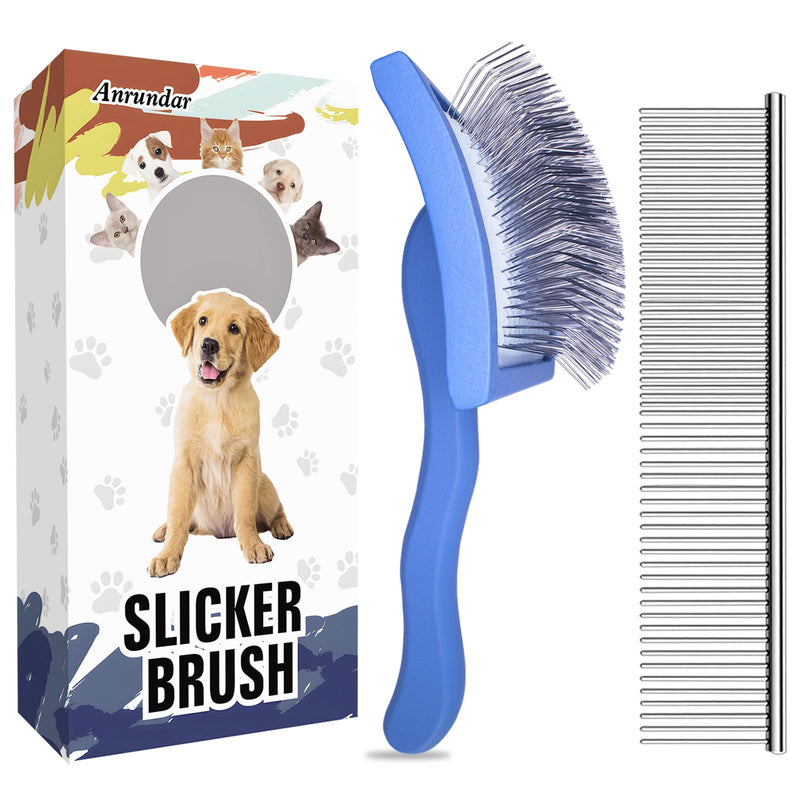 Dog Slicker Brush for Golden Doodle Grooming Kit - Dematting Brushes for Goldendoodles, Labradoodles, Poodles - Pet Hair Brush for Medium & Long Haired Dogs - Large (Blue) Blue