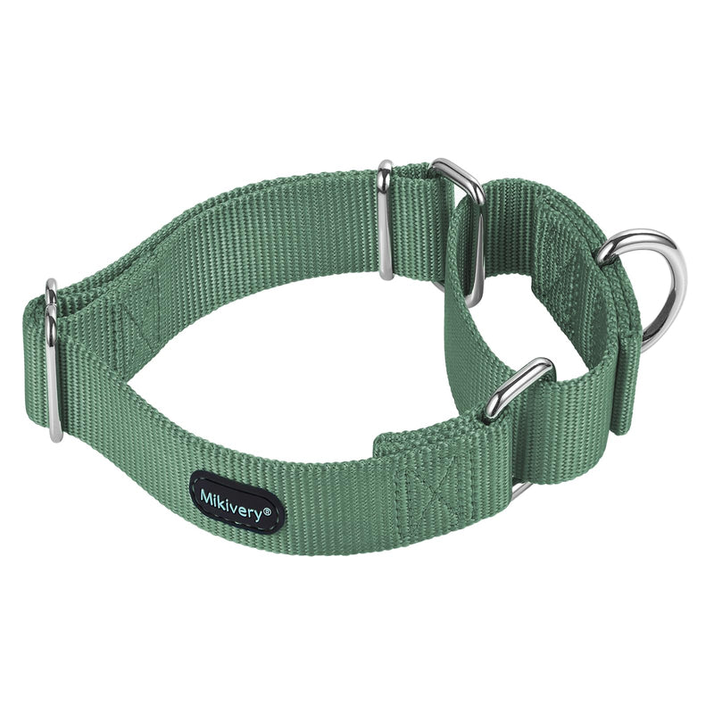 Martingale Dog Collar Nylon Adjustable and Safety Training Metal Buckle Dogs Collars for Small Medium and Large Breed(Emerald,M) Emerald M：14"-21" - PawsPlanet Australia
