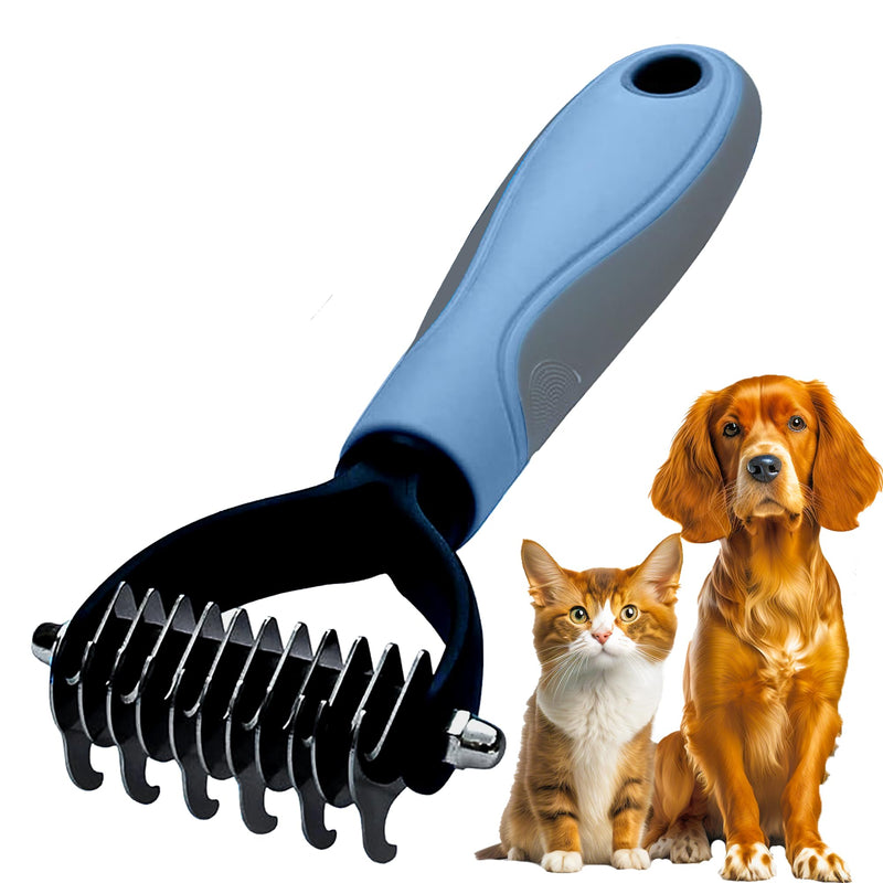 Pet Grooming Brush - Shedding Comb & Dematting Tool for Dogs & Cats, Extra Wide Undercoat Rake for Dog Grooming, Blue - PawsPlanet Australia