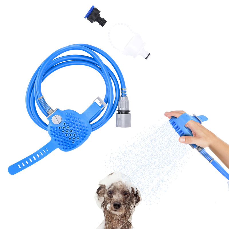 Black Rhino Dog Shower Attachment 2-in-1 Sprayer and Scrubber - Slip on Dog Wash with Hose and Shower Attachment - Indoor/Outdoor Pet Bathing and Grooming - Fast and Easy at Home Dog Cleaning, Blue - PawsPlanet Australia