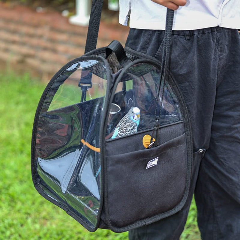MESINURS Bird Travel Cage Bag with Stand, Tray, Feeding Cup - Outdoor Pet Bird Carrier Backpack for Parrot, Cockatiel, Parakeet Budgie, 11"x15" - PawsPlanet Australia