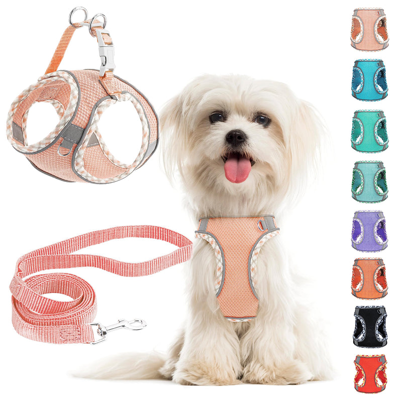 Pink XS No Pull Adjustable Reflective Breathable Mesh Step-in Harness & Leash Set for Extra Small/Small Medium Dogs & Cats - Easy Walk, Outdoor Hiking & Training Pink XS (neck: 11.8"-13.7", chest: 13.3"-15.7") - PawsPlanet Australia