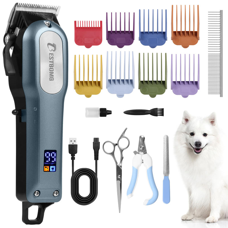 BESTBOMG Professional Dog Grooming Clippers for Thick Heavy Coats Low Noise High Power Rechargeable LED Display Cordless Pet Shaver for Small & Large Dogs Cats Dogclipper Kit1 - PawsPlanet Australia