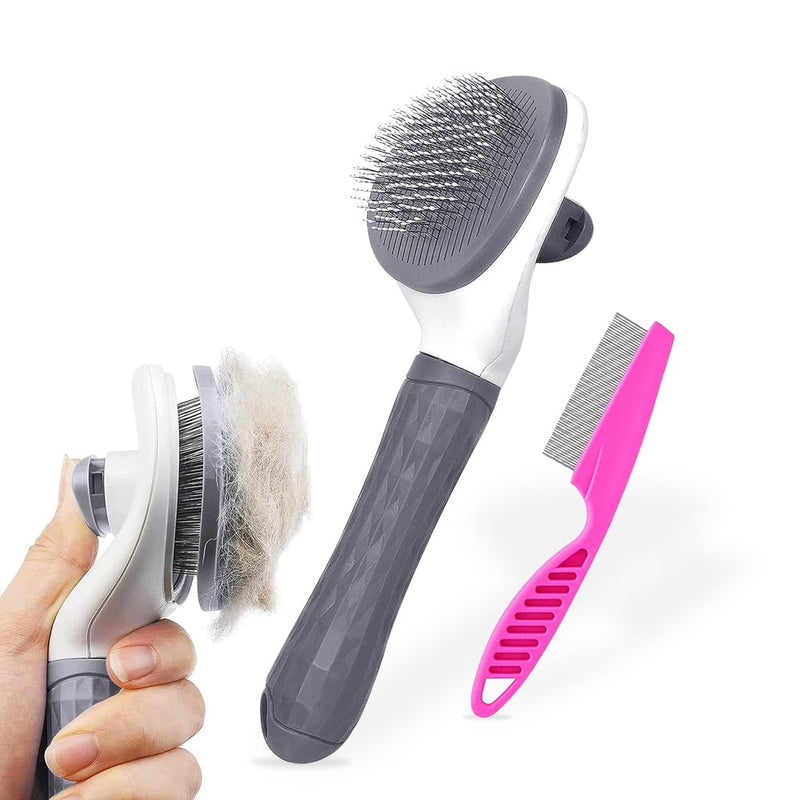 Cat Grooming Shedding Brush S Dogs Pet Self Cleaning Comb Hair Removal Short Haired For Long Slicker Better Kit Grey - PawsPlanet Australia