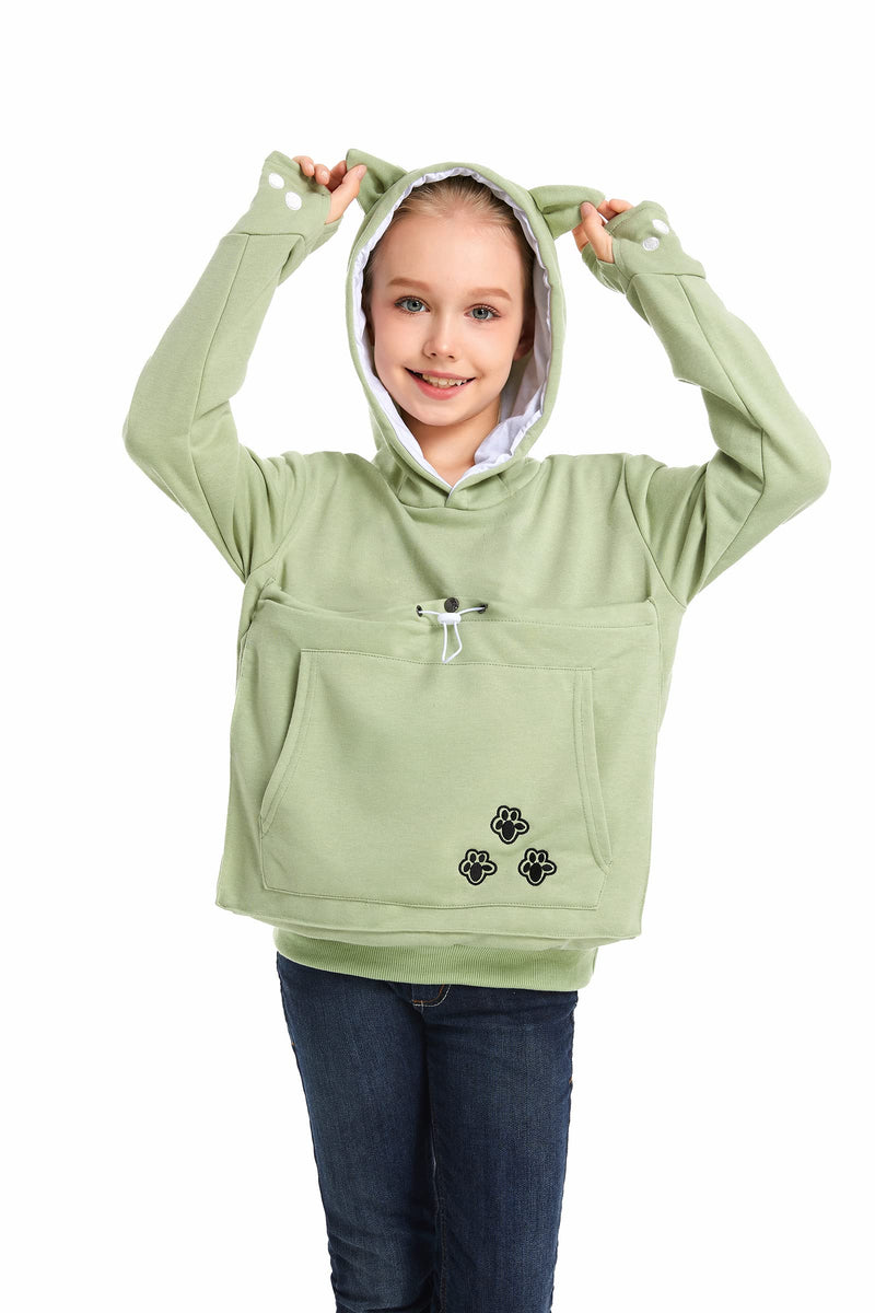 LINYUCHEN Boys Girls Cat Pouch Hoodie - Kitten Puppy Carrier Holder Sweatshirt Long Sleeve Cat Ear Pullover Tops 12-13 Years Green - PawsPlanet Australia