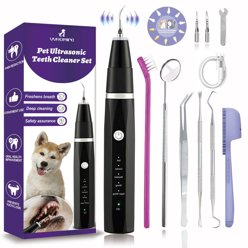 Dog Teeth Cleaning Kit-Dog Tooth Plaque Remover-Ultimate Pet Dental Care Kit - Ultrasonic Teeth Cleaner and Plaque Remover for Dogs | Complete Oral Hygiene Solution-Black Black - PawsPlanet Australia