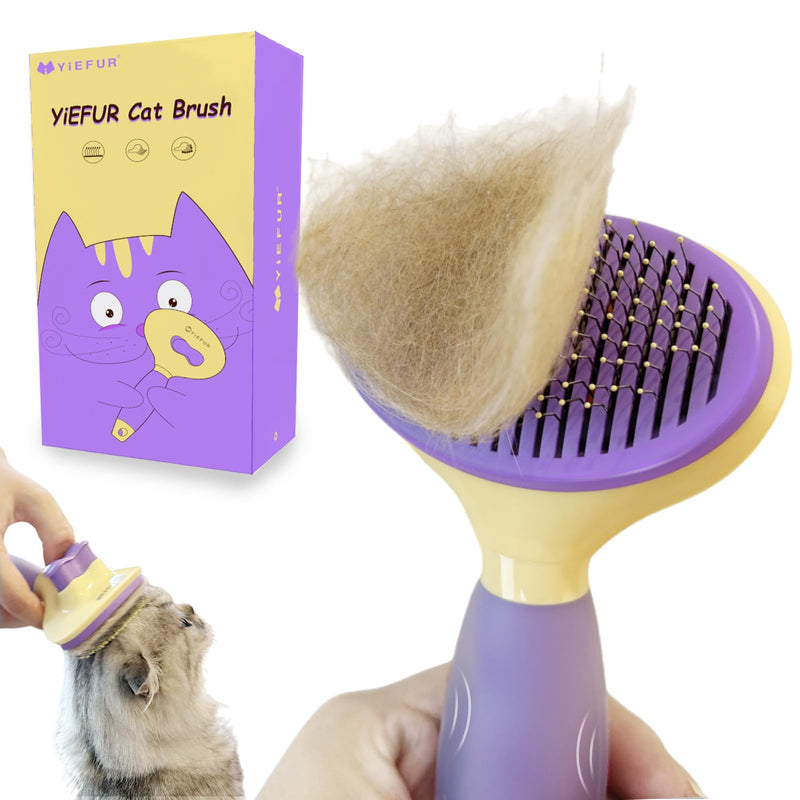 Cat Brush for Grooming and Shedding, Self-Cleaning Silicone Brush for Short and Long Haired Cats, Cat Gifts for Pet Lovers (purple) Purple - PawsPlanet Australia