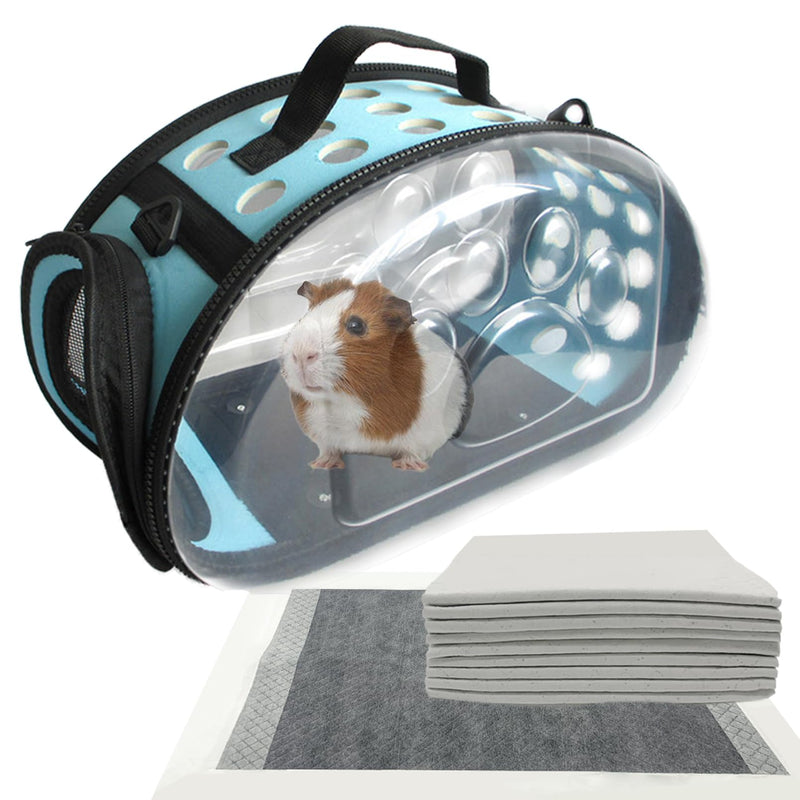 Carrier Bag for Guinea Pig,Portable Small Animal Carriers Pouch,Outgoing Rabbit Travel Carrying Case with 10PCS Disposable Underpads Breathable & Transparent for Hamster Bird Squirrel 【Blue】 - PawsPlanet Australia