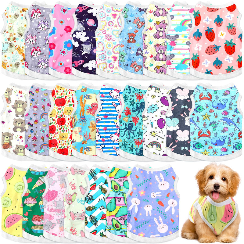 Paterr 25 Pcs Dog Shirts Printed Puppy Clothes Breathable Cartoon T Shirt for Dog Soft Puppy Clothing Lovely Pet Shirts Outfits for Pet Dogs Cats Summer Party Holiday, 25 Styles (Size: S) Small - PawsPlanet Australia