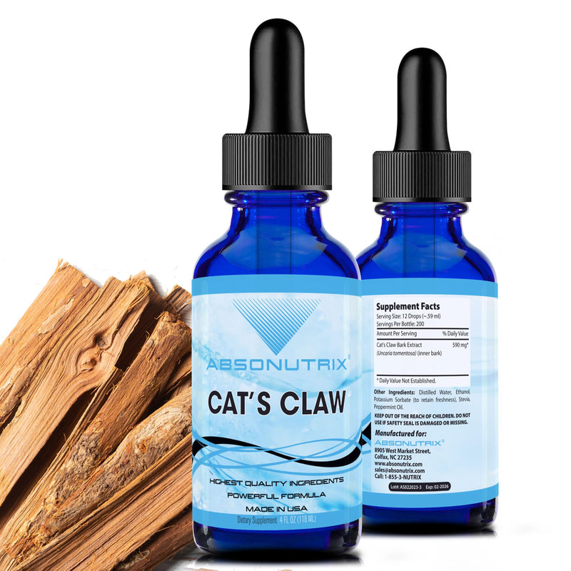 Absonutrix Cats Claw 590mg, 4 Oz Liquid Bottle, 200 Servings, High Bioavailability, Boosts Immunity, Helps Detoxify The Body, Non-GMO, Third-Party Tested, Immune & Joint Support, Made in USA - PawsPlanet Australia