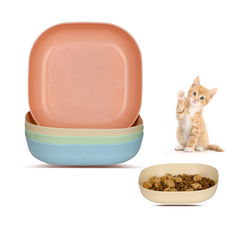 Cat Food Bowl Set, 6 inch Wide Shallow Cat Bowl for Relief Whisker Fatigue,Small Flat Cat Dish, Shallow Pet Feeding Dish or Plate for Cats and Small Dogs (4Pcs) 4 Pcs Cat Bowl - PawsPlanet Australia