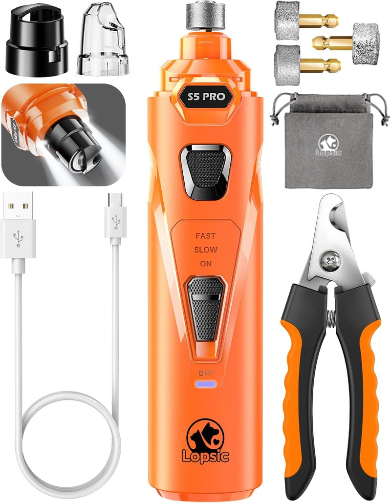 Dog Nail Grinder with 2 LED Lights Powerful 2 Speeds Super Quiet Dog Nail Trimmers with 3 Grinding Wheels Rechargeable Pet Dog Nail Clippers for Large Medium Puppy Dogs Dog Nail File Cat Nail Clipper 🟧🟧🟧Whisper Quiet-Orange🟧🟧🟧 - PawsPlanet Australia