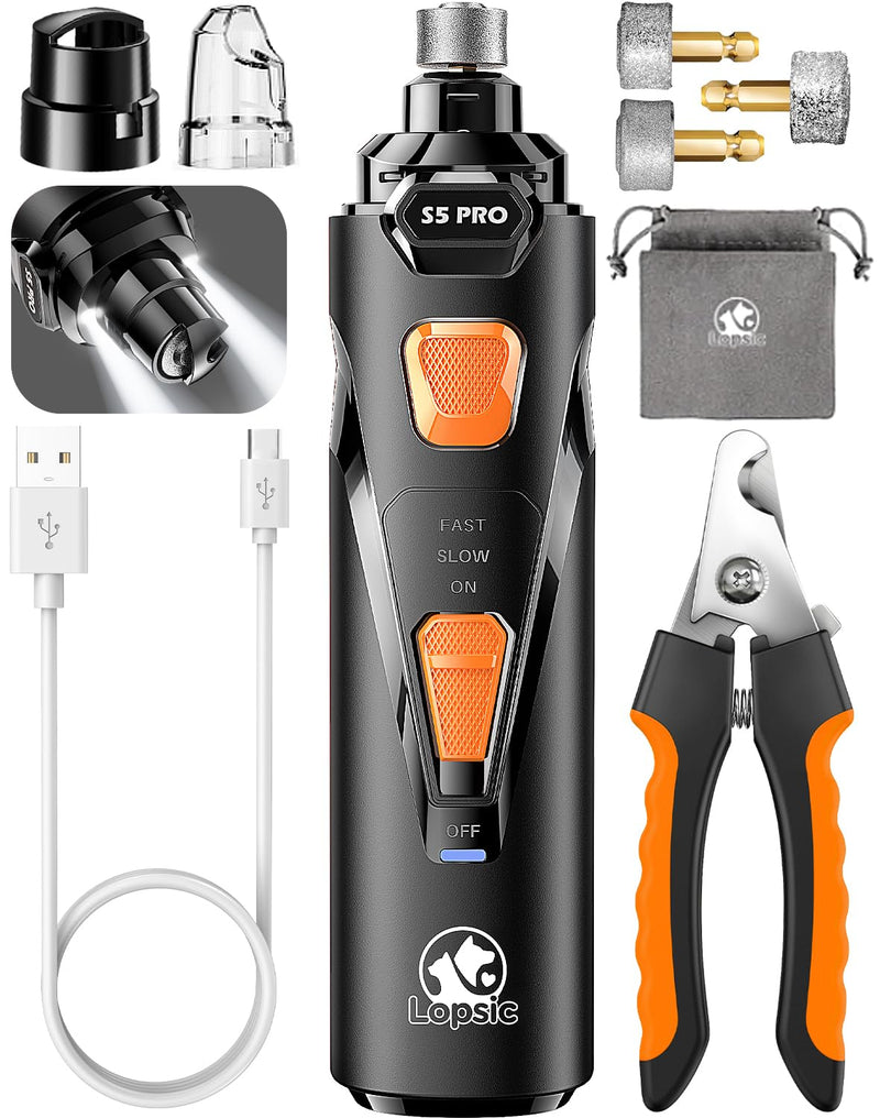 Dog Nail Grinder with 2 LED Lights Powerful 2-Speed Dog Nail Trimmers with 3 Grinding Wheels Super Quiet Rechargeable Pet Dog Nail Clippers Kit for Large Medium Dogs Cats Small Animal Nail Care 🟪🟪🟪Whisper Quiet-Black🟪🟪🟪 - PawsPlanet Australia