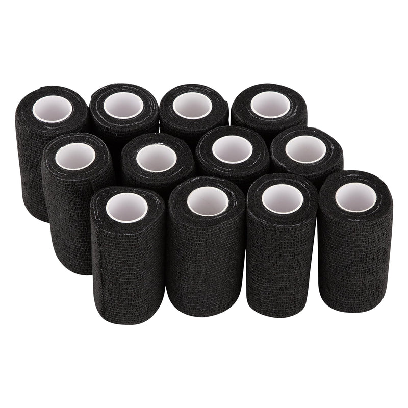 12 Rolls Self Adhesive Bandage Wrap, Cohesive Bandage 4 inches x 5 Yards, Sports Wrap Tape, Also for Horses & Dogs as Breathable Vet Wrap (Black) Black - PawsPlanet Australia