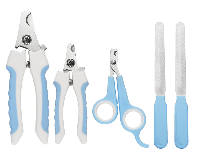 5Pcs Dogs and Cats Grooming Nail Clippers Kit Pet Claws Nail Clipper Trimmers, with Protective Guard Lock to Avoid Over Cutting, Professional Trimmers for Large and Small Cat and Dog (Blue) Blue - PawsPlanet Australia