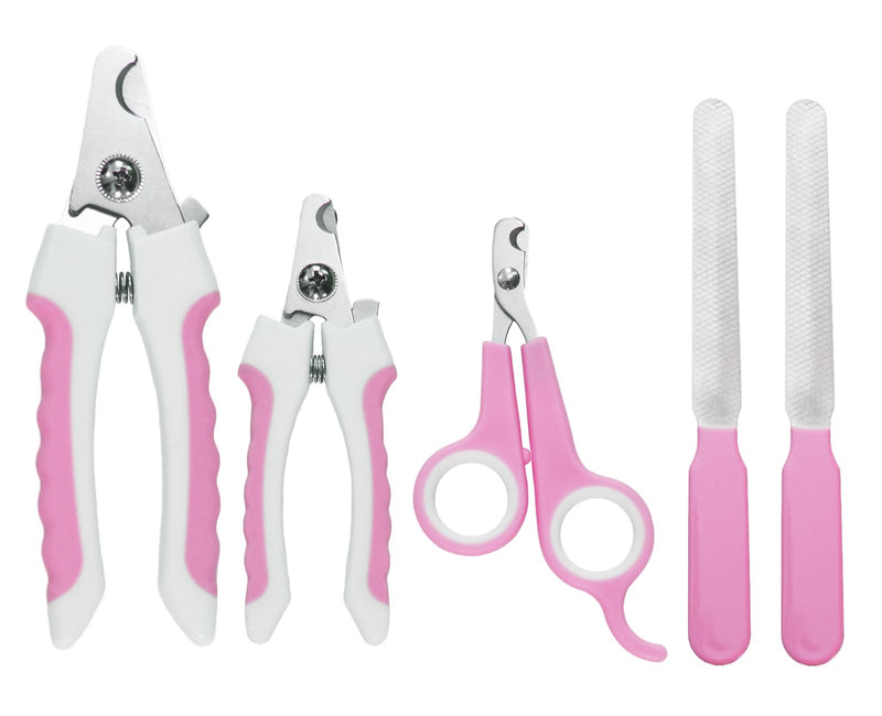 5Pcs Dogs and Cats Grooming Nail Clippers Kit Pet Claws Nail Clipper Trimmers, with Protective Guard Lock to Avoid Over Cutting, Professional Trimmers for Large and Small Cat and Dog Animal. (Pink) Pink - PawsPlanet Australia
