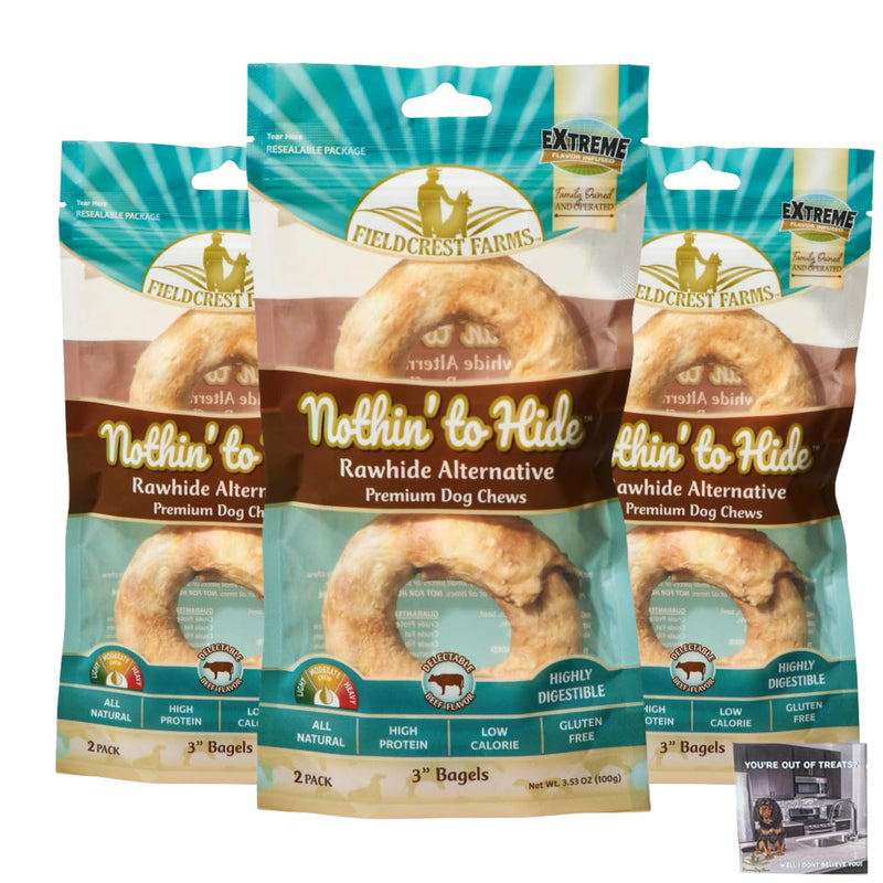 Fieldcrest Farms Nothing to Hide Natural Rawhide Alternative Beef Bagels for Dogs - 3 Pack (6 Total Bagels) Premium Easily Digestible Chews Great for Dental Health Magnet Bagels 3 Pack