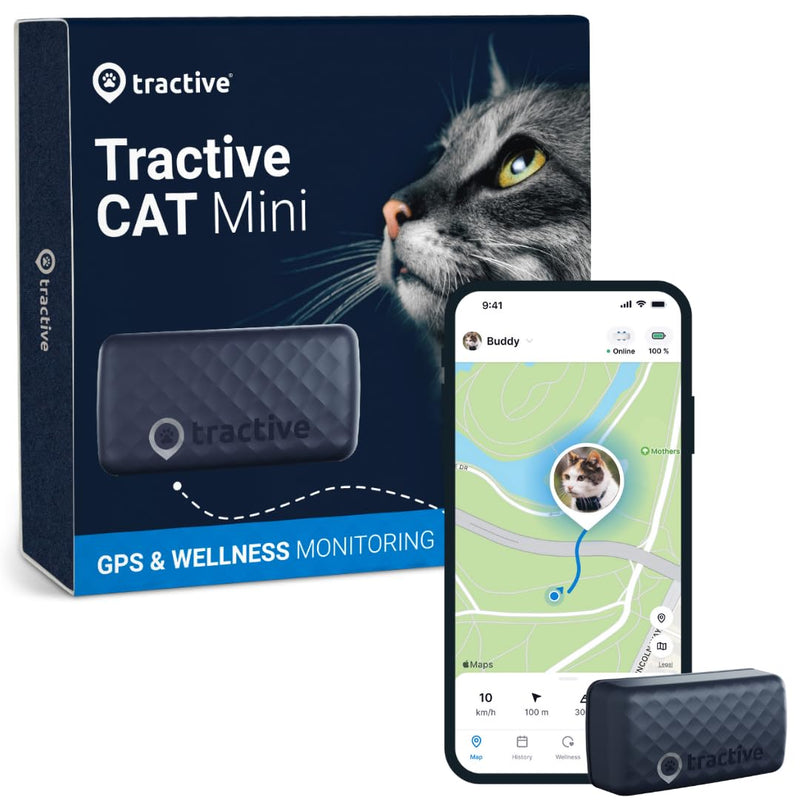 Tractive GPS Tracker & Health Monitoring for Cats (6.5 lbs+) - Market Leading Pet GPS Location Tracker | Wellness & Escape Alerts | Waterproof | Works with Any Collar (Dark Blue) - PawsPlanet Australia
