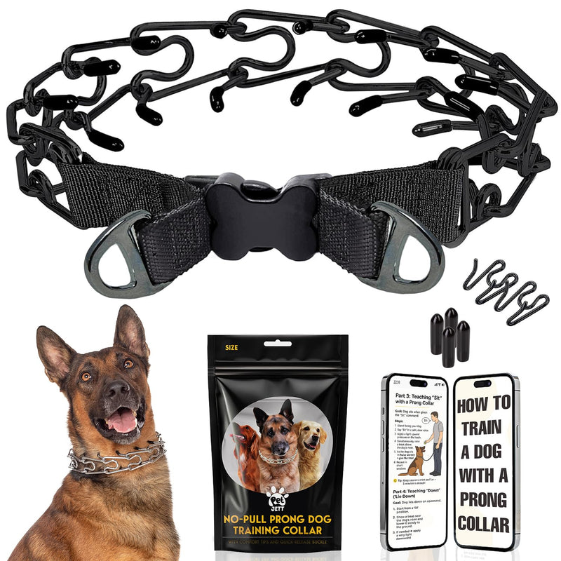 PetJett Prong Collar for Dogs - Choke Collar for Dogs, Pinch Collar for Dog Adjustable Dog Training Collar for Small Medium Large Breed - No Pull Safety Stainless Steel Metal Choker Chain Walking Tool Full Black Large: 18 - 20" / 70 lbs - PawsPlanet Australia