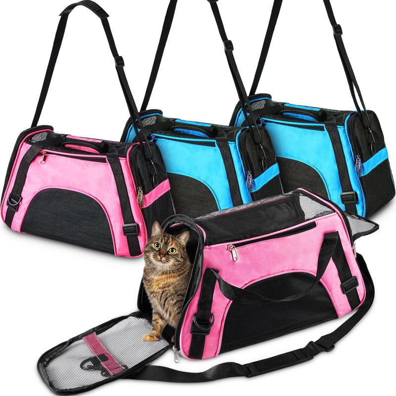 Sweetude 4 Pcs Cat Carrier Soft-Sided Pet Carrying Bag for Cat Under 13 Lbs, 16.9 x 11x 7.5 Inch, Portable Foldable Comfortable Bag for Small Pet Travel(Rose Red, Blue) Rose Red, Blue - PawsPlanet Australia