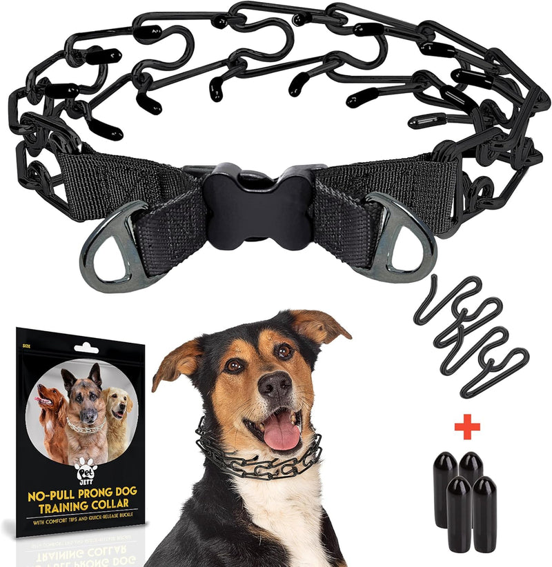Prong Collar for Dogs - No Pull Choke Collar for Dogs, Pinch Collar for Dogs, Adjustable Quick Release Dog Training Collar for Small, Medium, Large Breed Sizes - Stainless Steel Metal Dog Choker Chain Full Black Medium: 16 - 18" / 50 lbs - PawsPlanet Australia