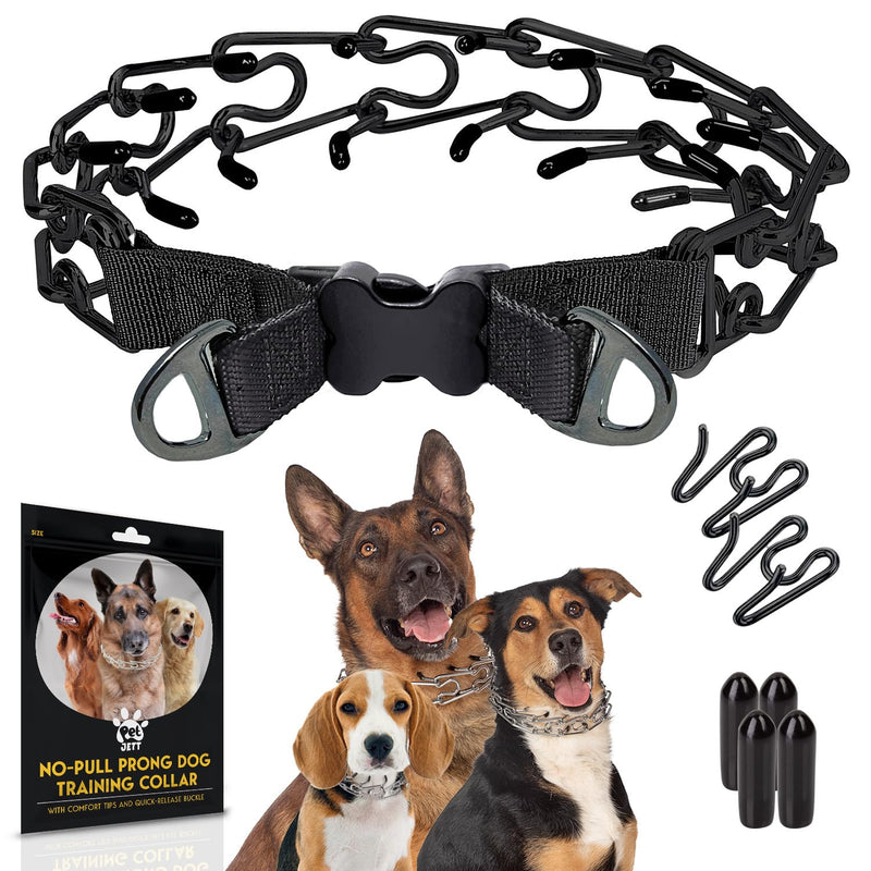PetJett Prong Collar for Dogs - Adjustable Dog Training Collar Choke Collar for Dogs Pinch Collar for Dog, Quick Release Walking Tool for Small Medium Large Breed - Stainless Steel Metal Choker Chain Full Black Small: 14 - 16" / 35 lbs