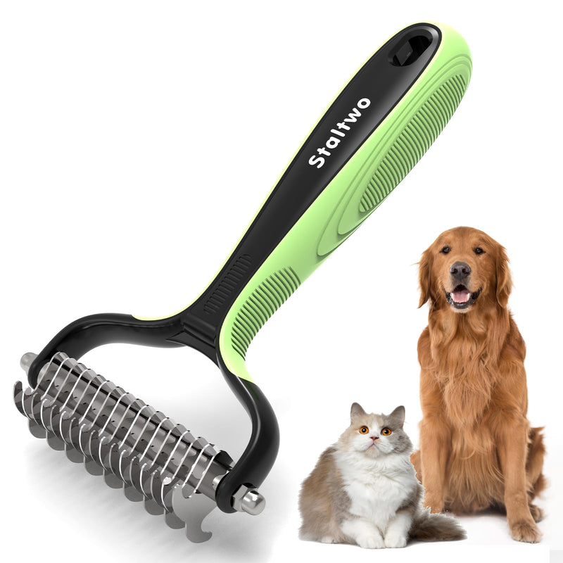 Pet Grooming Supplies - 2-in-1 Professional Undercoat Rake and Pet Brush | Shedding Control for Long Haired Dogs and Cats, Deshedding Tool, Furminator for Dogs, Green - PawsPlanet Australia