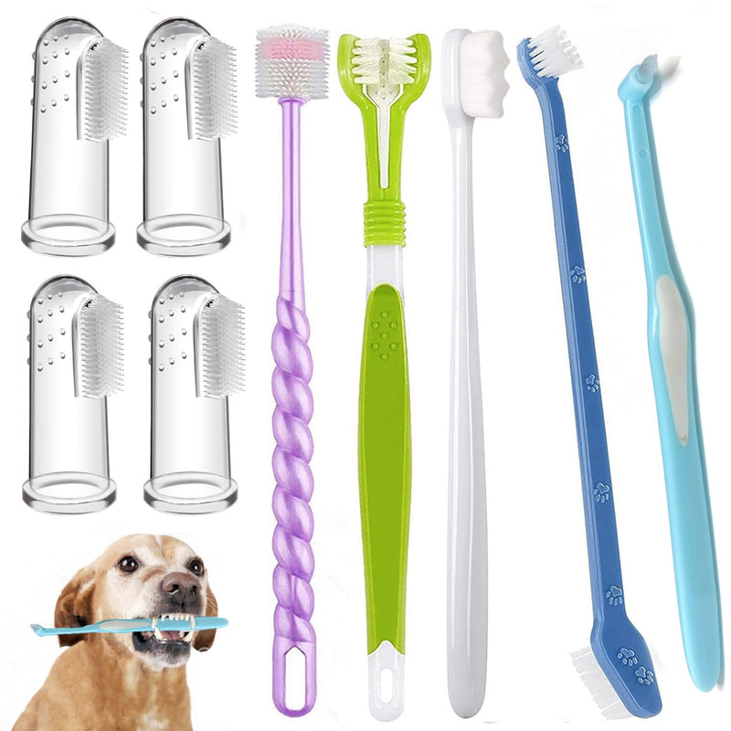 Dog Toothbrush, Finger Toothbrushes, 360 Degree Toothbrush, Triple Head Dog Toothbrushes, Double Head Toothbrush,Cleaning Brushes for Dog Cat Oral Dental Health 9Pack - PawsPlanet Australia