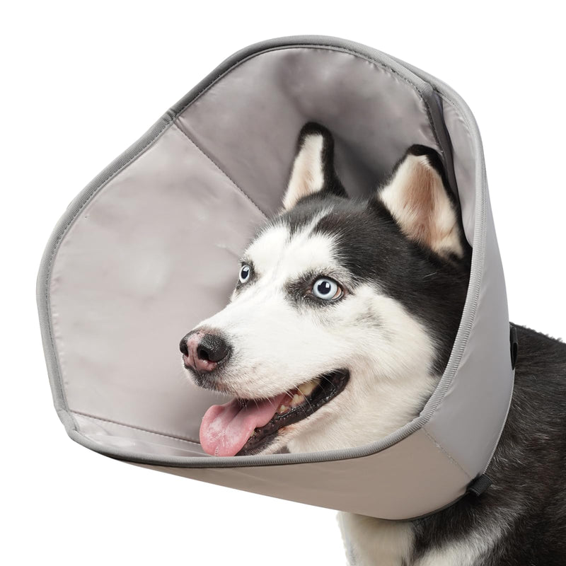 BARKLESS Dog Cone, Soft Cones for Large Dogs After Surgery to Stop Licking, Adjustable Elizabethan Collar for Neuter Surgery, Lightweight Recovery Collar Grey XL - PawsPlanet Australia