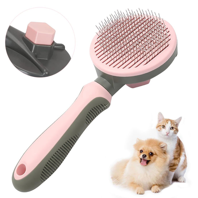 Pet Hair Brush, Cat Brush Self Cleaning Slicker Brush, Dog Brush for Shedding and Grooming, Pet Brush for Short and Long Haired Dogs Cats Rabbits, Removes Loose Undercoat & Tangled Hair (Pink) Pink Slicker Brush - PawsPlanet Australia
