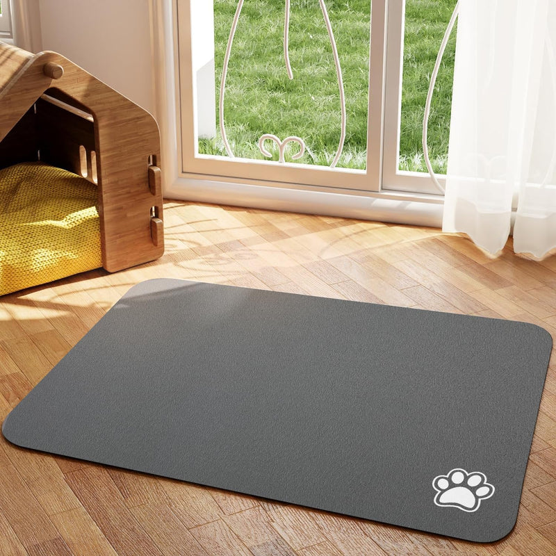 Pet Feeding Mat - Dark Grey 12"x 19" | Absorbent Dog Mat for Food and Water, No Stains Cat Bowl Mat, Easy to Clean Pet Placemats, Quick Dry Dog Water Dispenser Mat for Messy Drinkers 12"x19" - PawsPlanet Australia