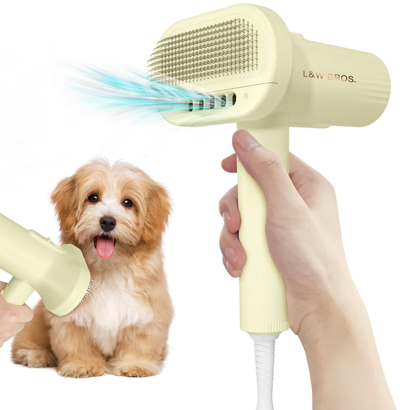 L&W BROS. Quiet Pet Grooming Dryer with Brush, Adjustable Temperature, and Overheating Protection for Small Dogs and Puppies (Light Yellow) - PawsPlanet Australia