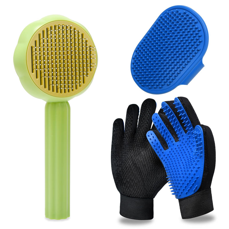 GJEASE Cat Grooming Glove Brush,Self-Cleaning Slicker Pet Brush for Short and Long Haired Pets,Dog Bath Brush for Shedding and Grooming,Removes Loose Hair and Tangles,Promote Circulation - PawsPlanet Australia