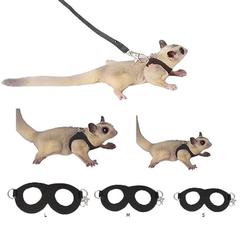 MANON ROSA Sugar Gliders Harness Leash Set - 3 Pcs Training Walking Gear Small Animal Adjustable Traction Ropes Vest for Squirrels Hamsters Rats Gerbils Reptiles Bearded Dragon Lizards Black 01 Black - PawsPlanet Australia