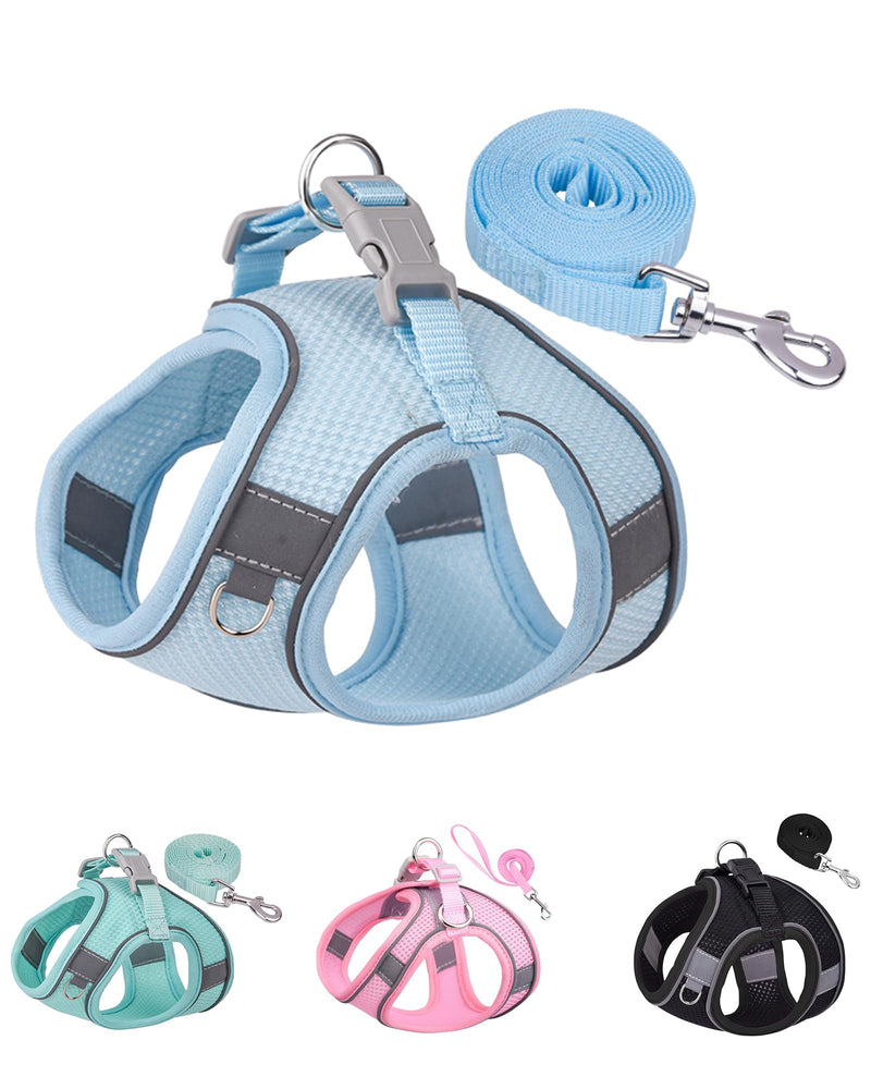 Solmoony Dog Harness and Leash Set for Small Medium Dogs - No Pull, Step-in, Mesh Puppy Harness (Blue, M) Bule - PawsPlanet Australia