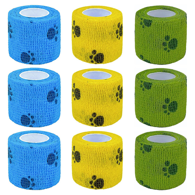 Self Adhesive Bandage Wrap, 9 Pcs 2 inch x 5 Yards, Self-Adhesive Non-Woven Tape, Pet Wrap for Dogs Horses Pet Animals for Wrist Healing Ankle Sprain and Swelling(2 Inch Claw) - PawsPlanet Australia