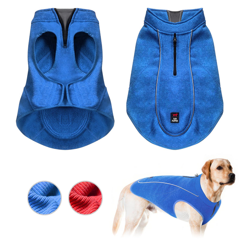 Insulated Fleece Sweater for Dogs | Lightweight Warm Dog Vest | Zipper Port for Harness | Cold Weather Winter Jacket | Rain Snow Repellant Coat | Adjustable for Small Medium Large Male Dogs (Blue/L) Heather Blue - PawsPlanet Australia