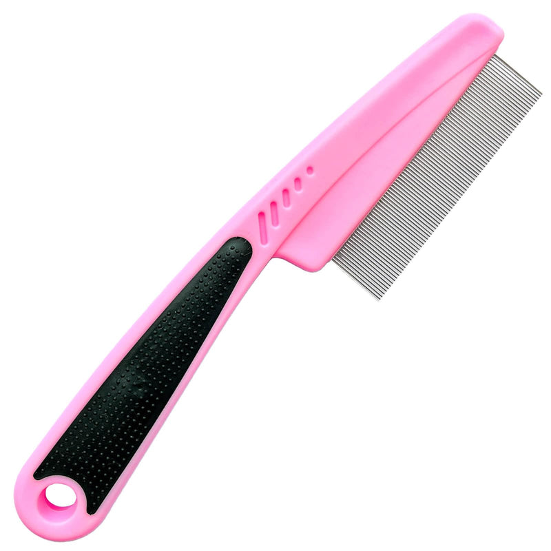 Flea Comb with Rubber Handle, Flea and Tick Comb for Dogs & Cats, Dog Comb for Grooming - Pink - PawsPlanet Australia