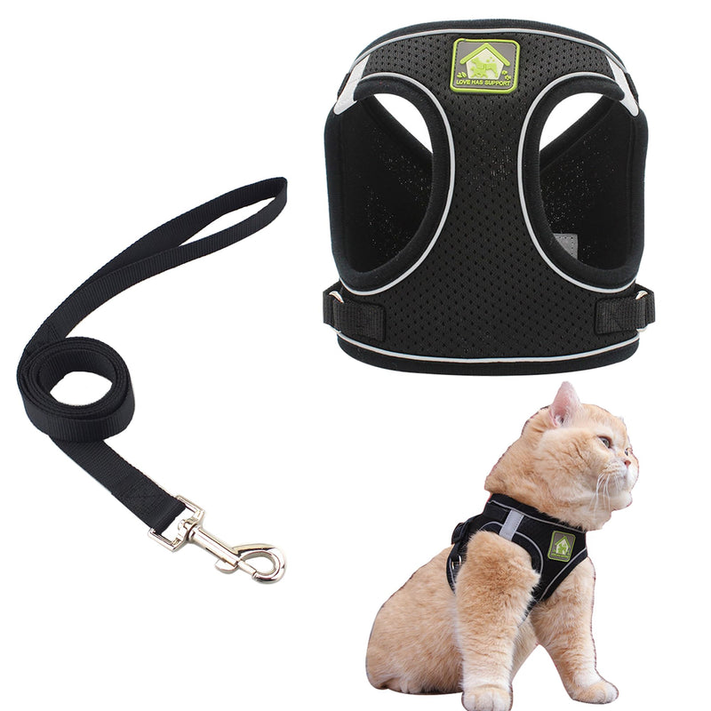 Soft Small Dog Harness and Leash Set Step in Air Mesh Puppy Harness Leash Reflective Adjustable Puppy Vest for Small Dogs Cats. (Black, XS) Black - PawsPlanet Australia