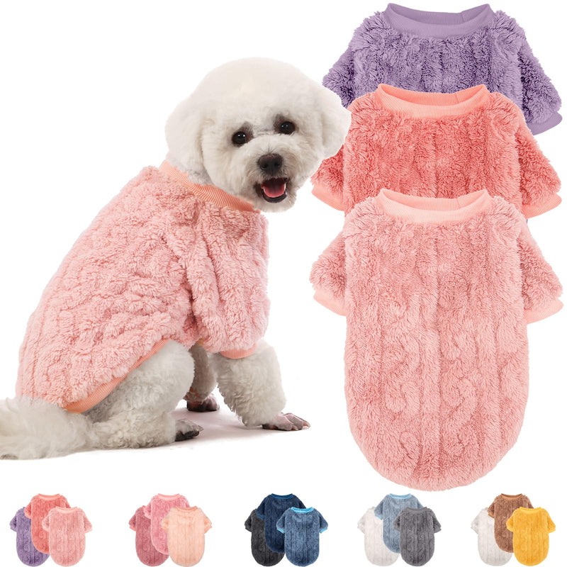 Dog Sweater, 3 Pack, Small, Polyester, Pink, Purple, Rose Red, Warm Clothes for Winter Christmas, Unisex, Small Breeds, Pull On, Classical Style - PawsPlanet Australia