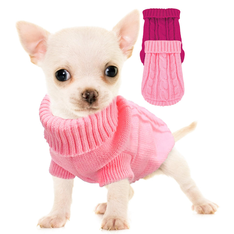 Kallfir's cutie XXS Dog Sweater, 2 Pieces Turtleneck Knitted Chihuahua Sweater Yorkie Teacup Dog Clothes Small Dogs Girl Winter Warm Sweaters Pet Cat Sweater Cold Weather Puppy Clothes XX-Small Rose-Pink - PawsPlanet Australia