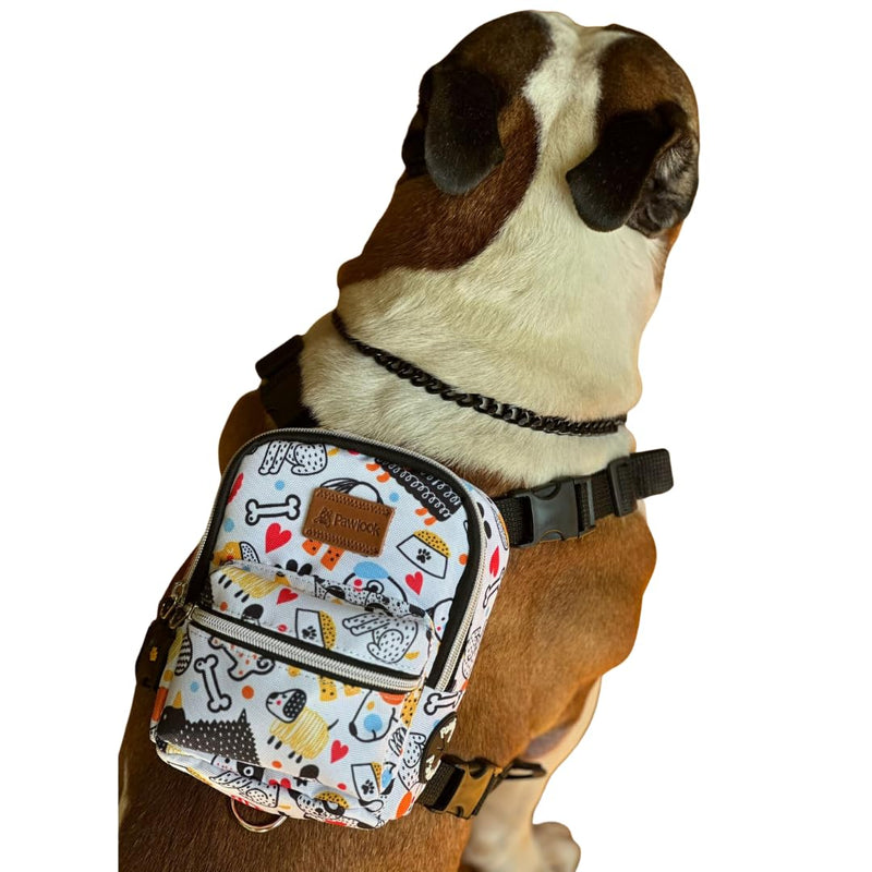 PawLook Dog Backpack to Wear with Chest Harness Self Carrier dogbag with Additional Pocket for Poop Bag Anti Slip Stylish Dog Bag for Your pet Street Smart Serie White Bone Small WHITEBONE S - PawsPlanet Australia