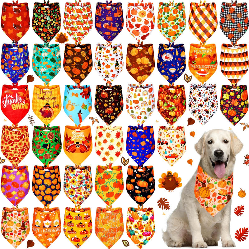 Sadnyy 40 Pcs Fall Dog Bandanas Bulk for Dogs Autumn Pumpkin Maple Leaves Triangle Bibs Reversible Thanksgiving Dog Bandana Adjustable Pet Kerchief Scarf Washable Cat Scarf for Holiday Pets(XL) XL - PawsPlanet Australia