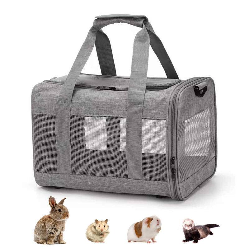 kathson Small Animal Carrier Bag, Guinea Pig Rabbit Travel Carrier Breathable Mesh Window Pet Portable Hand Bag for Hamster Bird Bunny Bearded Dragon Kitty and Etc (Grey) Gray 15.0"L x 9.8"W x 10.2"H - PawsPlanet Australia