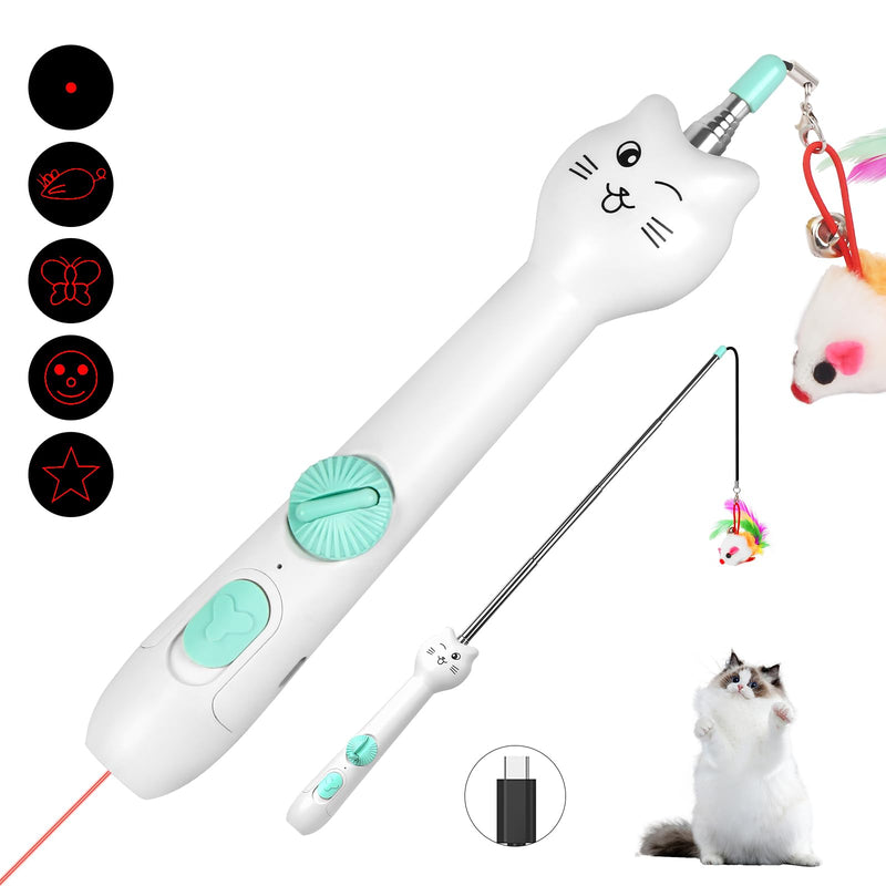 Cat Toy Interactive, Rechargeable Laser Pointer, Cat Wand with Feather Toy, 2-in-1 Cat Toy for Indoor Cat, Kitten Pet Laser Toy for Fun Playing, White - PawsPlanet Australia