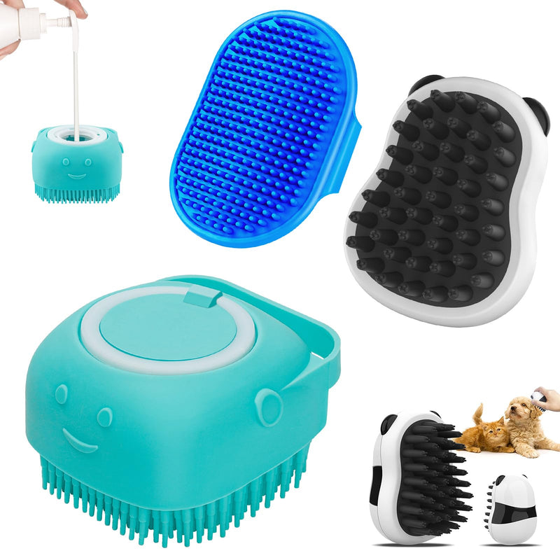 Comotech 3-in-1 Dog Grooming Brush | Adjustable Handle Shampoo Brush & Scrubber for Short & Long Haired Dogs & Cats (Blue Blue White) Blue Blue White - PawsPlanet Australia