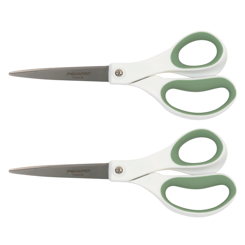 Fiskars Everyday Titanium Scissors, Durable Blades 3X Harder Than Steel, Ergonomic Softgrip Handle for Home and Office Cutting, 8 ", Forest Fern Green, 2 Pack - PawsPlanet Australia