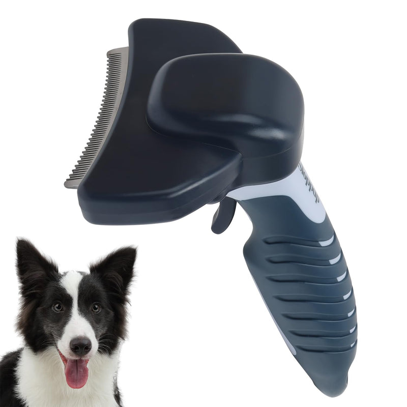 HOP Dog Deshedding Brush for Short Haired Dogs Cats Pets Professional Deshedding Tool Anti-Slip Handle & Detachable Head Highly Effective Deshedder Grooming Home of Paws (Dark Blue_L) Dark Blue_L - PawsPlanet Australia