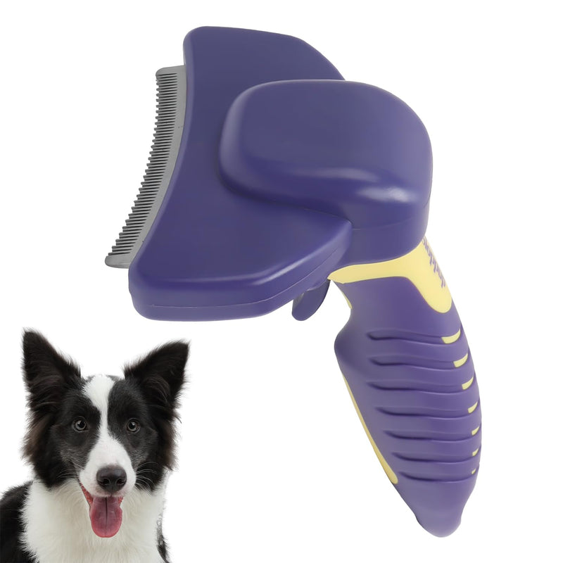 HOP Dog Deshedding Brush for Short Haired Dogs Cats Pets Professional Deshedding Tool Anti-Slip Handle & Detachable Head Highly Effective Deshedder Grooming Home of Paws(Purple_L) Purple_L - PawsPlanet Australia